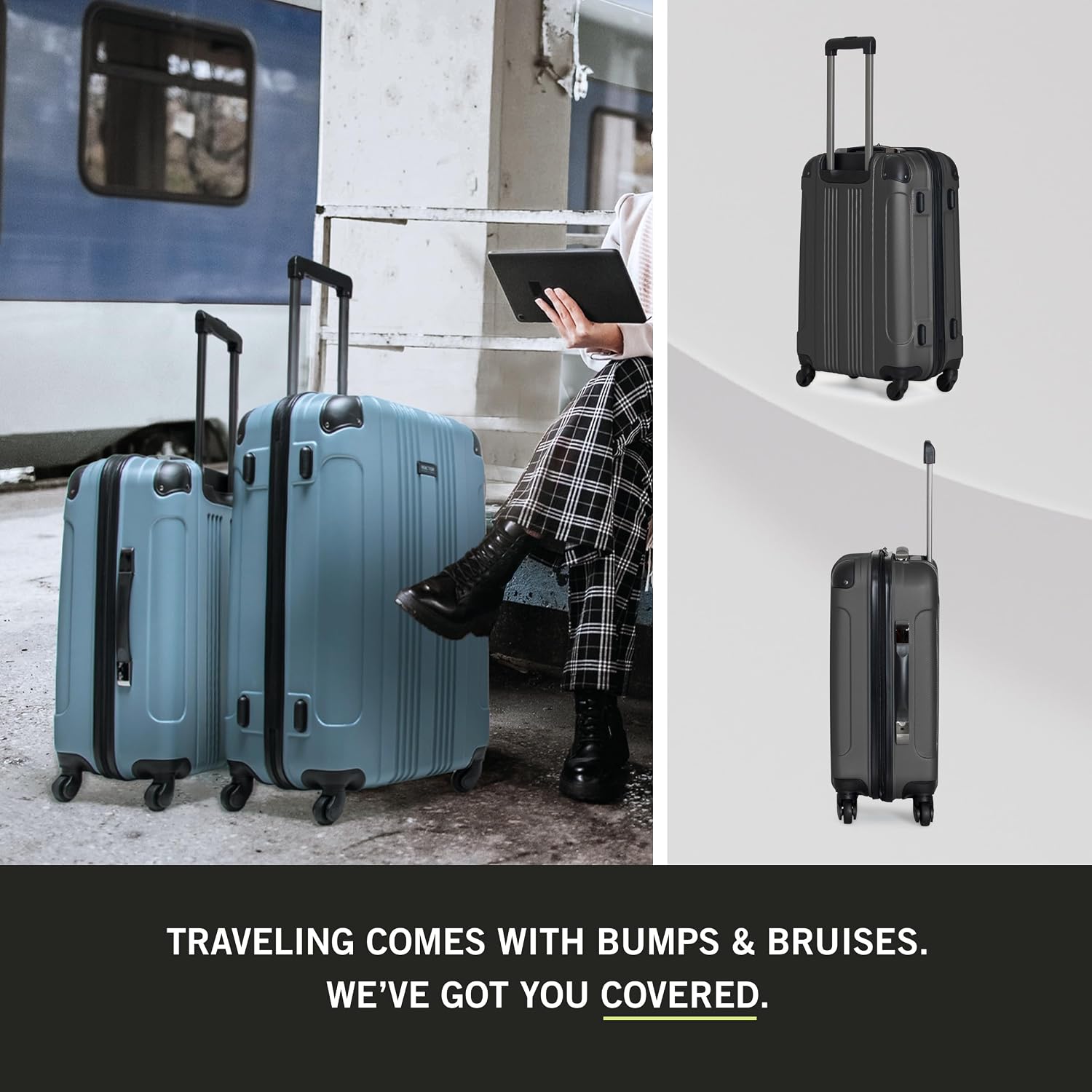 Kenneth Cole REACTION Out of Bounds Lightweight Hardshell 4-Wheel Spinner Luggage, Teal, 20-Inch Carry On