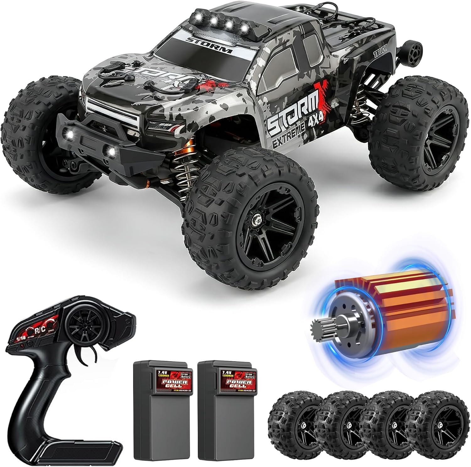 V3 1/14 Fast RC Cars for Adults, 4x4 Offroad Waterproof Monster Truck | 40+ mph High Speed Remote Control Drift Buggy Car , Electric Powered All Terrain Truggy with 2S Battery for Snow Sand
