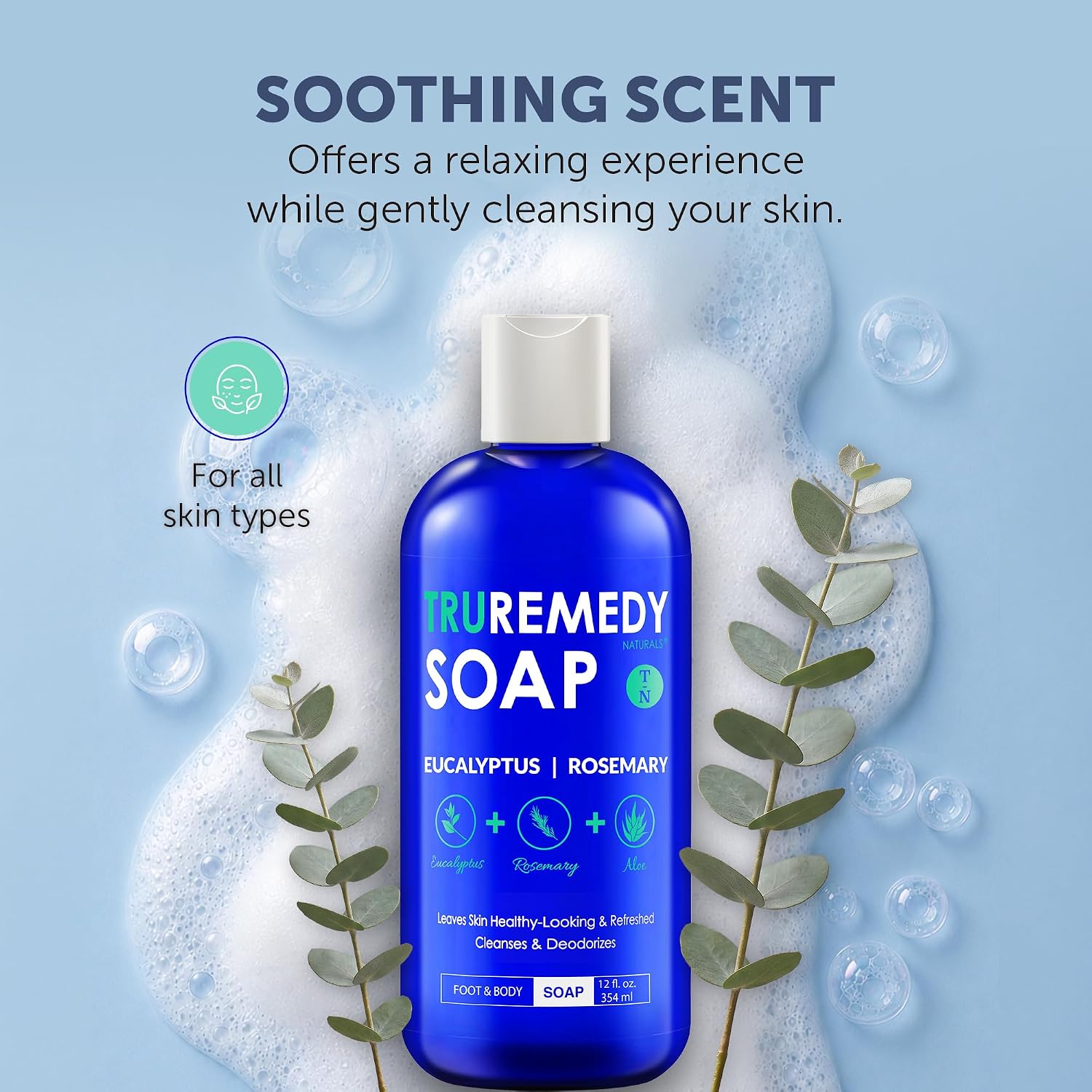 Truremedy Naturals 12 oz Tea Tree Oil Body Wash - Invigorating Tea Tree Soap with Peppermint, Aloe, Eucalyptus, Coconut and Olive Oil - Refreshing Body Wash for Men and Women - Shower Gel Cleanser