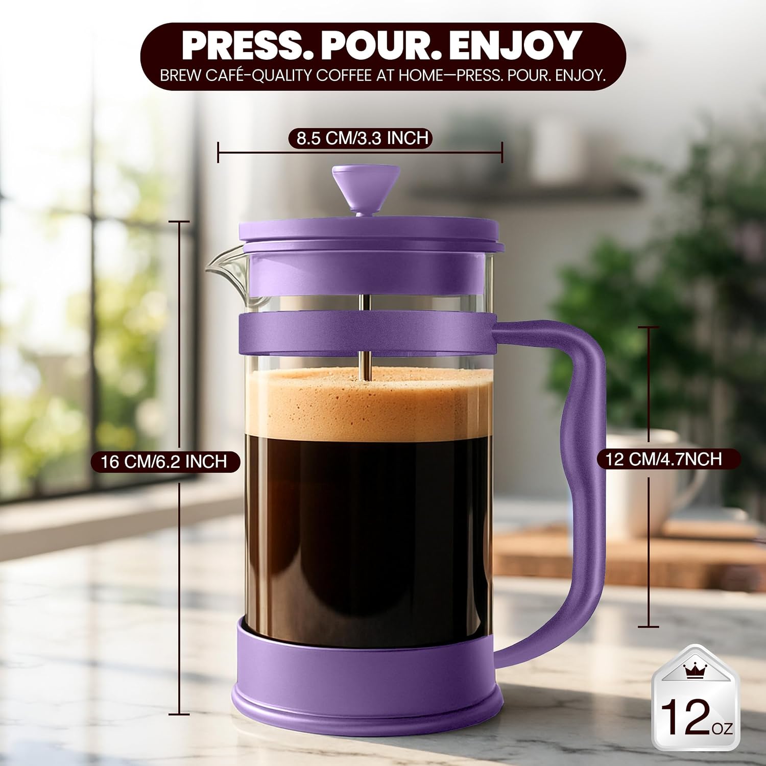 Utopia Kitchen Borosilicate Glass French Press Coffee Maker 34 Oz, Black | Heat-Resistant Cafetiere & Tea Maker, Thickened Glass Coffee Press for Travel and Camping