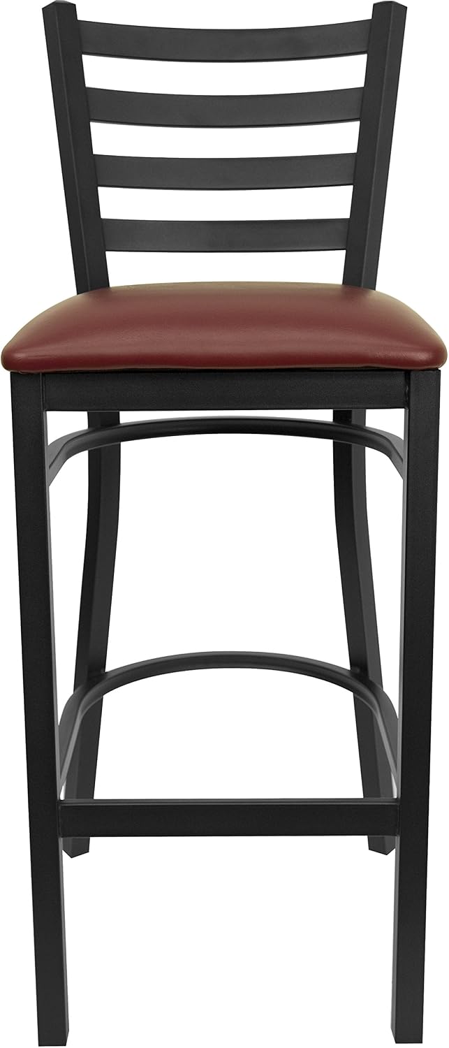 Flash Furniture Hercules Series Ladder Back Metal Restaurant Barstool, Modern Upholstered Armless Bar Height Chair for Restaurants and Kitchens, Black | Vinyl Upholstery, Durable Construction, Commercial Use