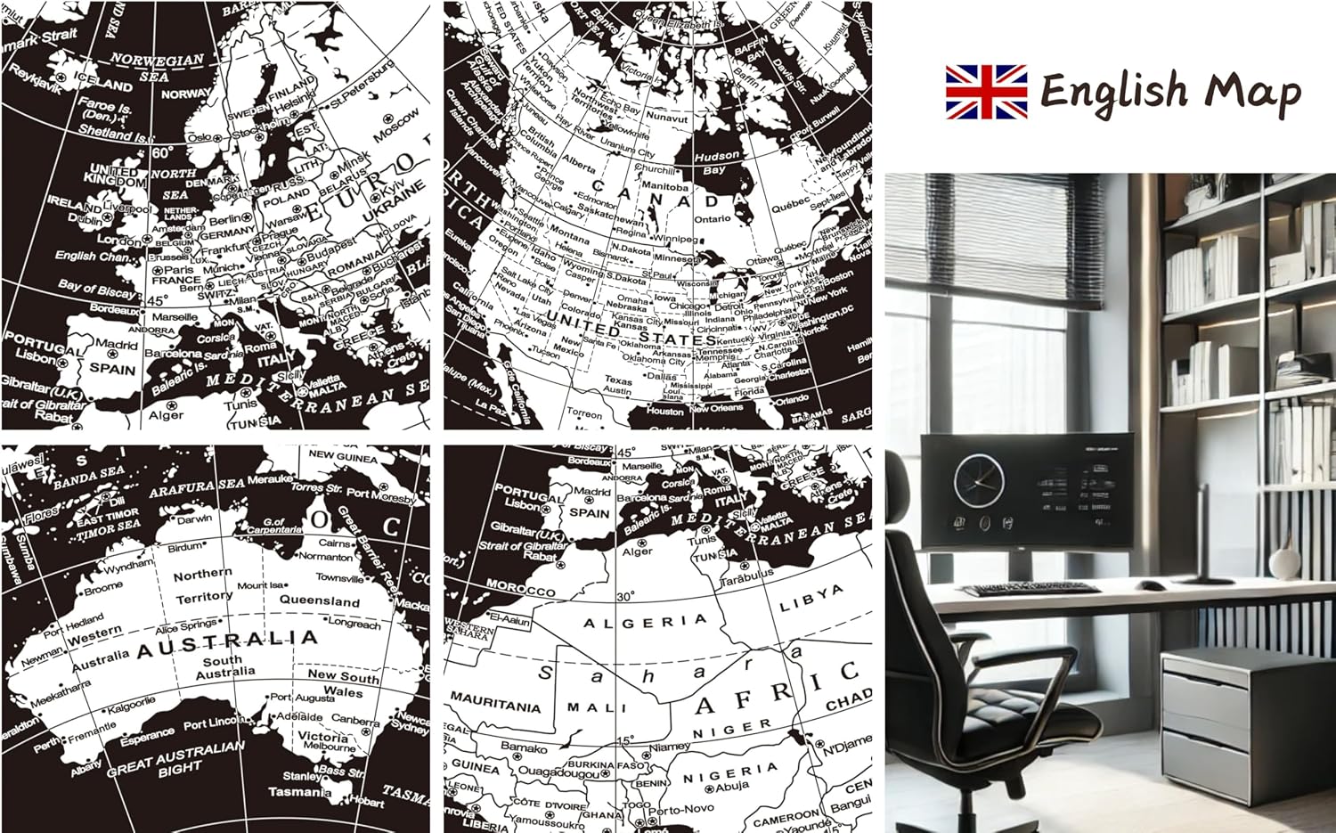 EXERZ 5.5 Inches Mini World Globe Black Rotating Desktop Globe | With Stainless Steel Base for Home Office School