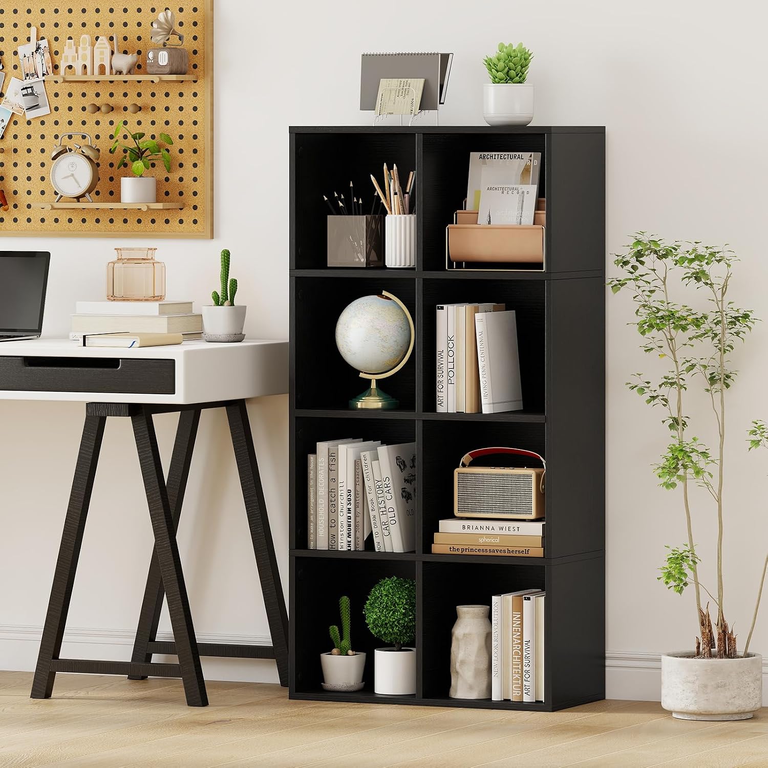 Giantex 8-Cube Bookcase, 3-Tier Cubby Bookshelf, Horizontal Vertical Display Rack with Anti-Tipping Kits, Modern Storage Organizer Shelf Unit for Bedroom, Living Room, Study (Natural, 8-Cube)
