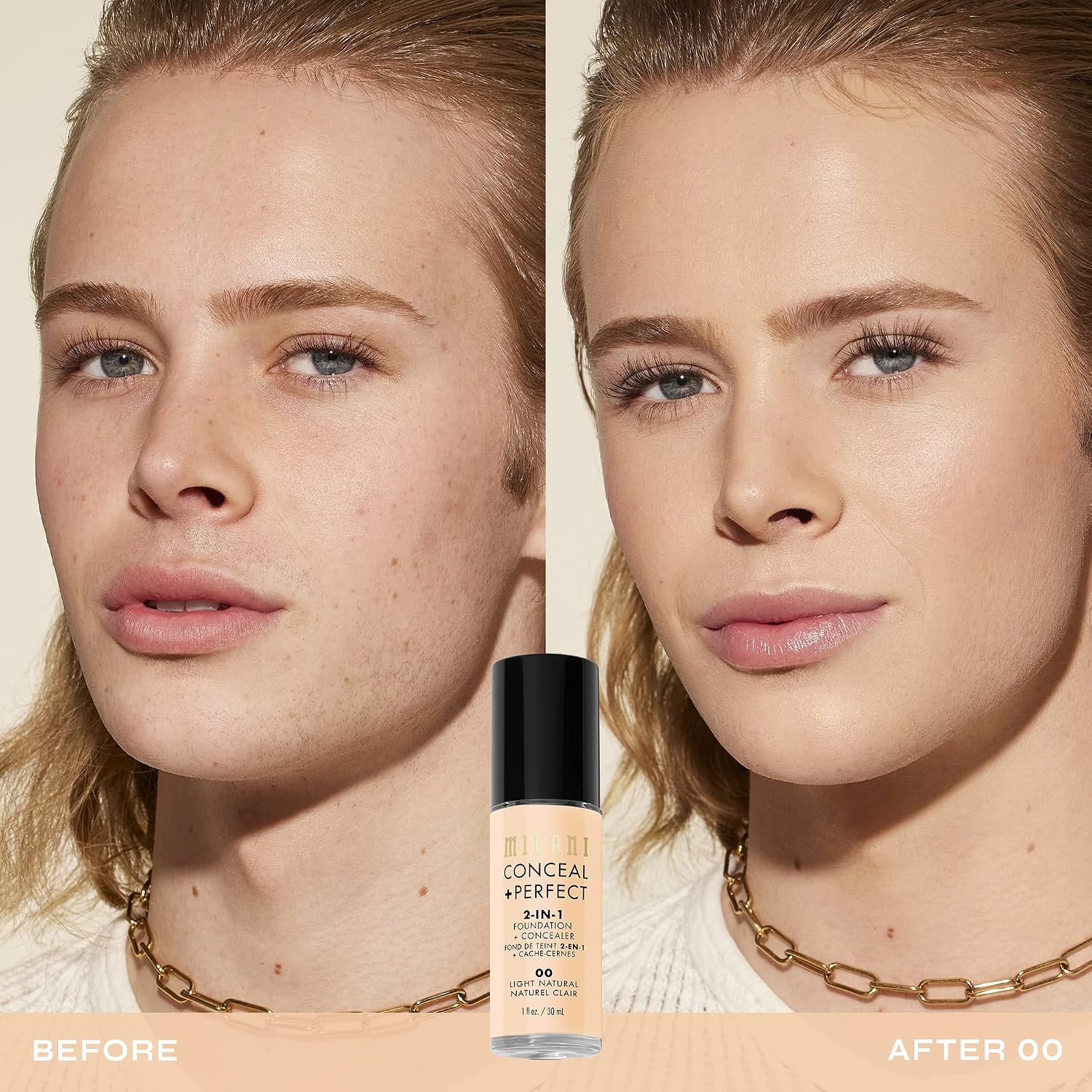 Milani Conceal + Perfect 2-in-1 Foundation + Concealer Makeup -13-Chestnut | Medium-To-Full Coverage, Natural-Matte Finish. Under Eye Corrector, Cover Redness & Imperfections. Waterproof & Sweat-Proof.