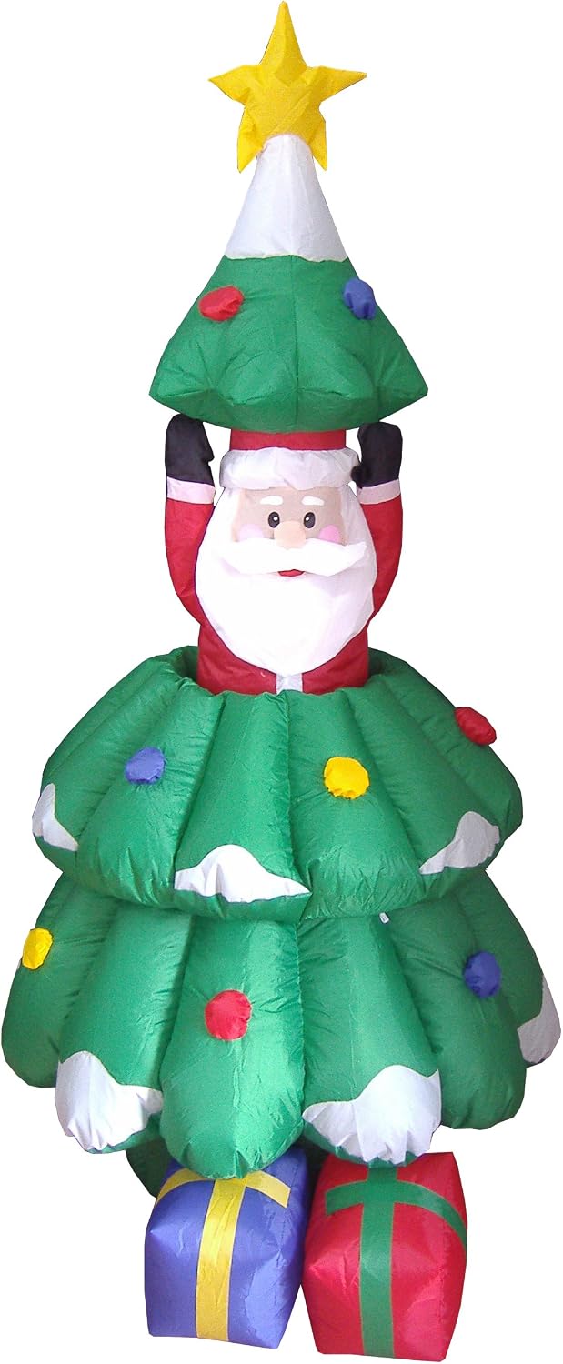 5 FT Animated Lighted Christmas Inflatable Santa Claus Rising from Tree | Outdoor Indoor Yard, Built-in LED Lights, Self-Inflating Blower
