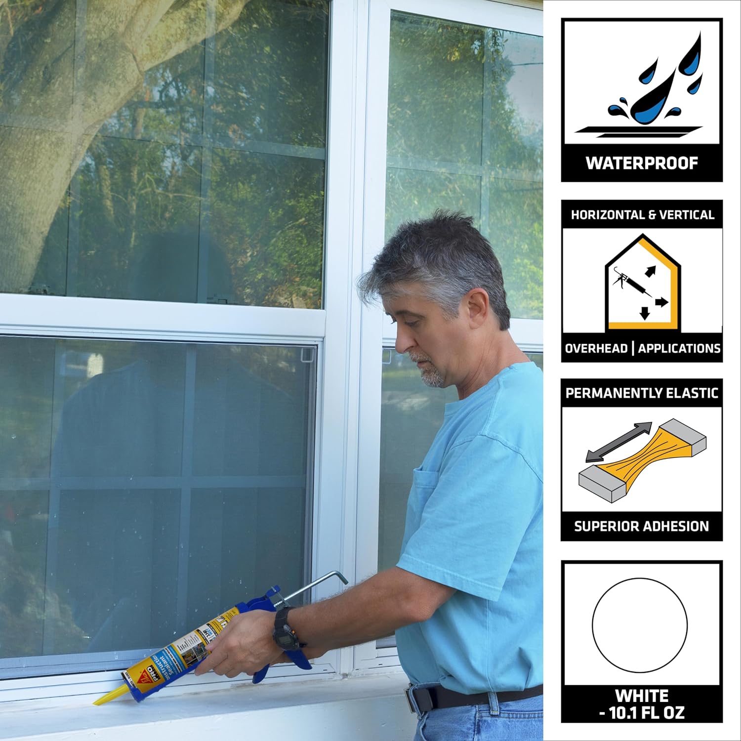 SIKA Sikaflex Construction Sealant - White, All-Purpose Polyurethane for Joints 1/2" or Smaller - 10.1 fl. oz - Weatherproof, High Elasticity, Paintable, Strong Adhesion