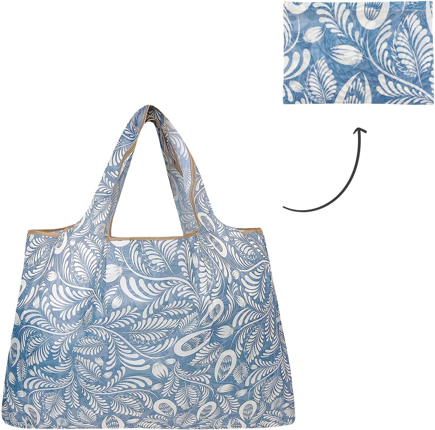 allydrew Large Foldable Tote Nylon Reusable Grocery Bags, Gray Ferns