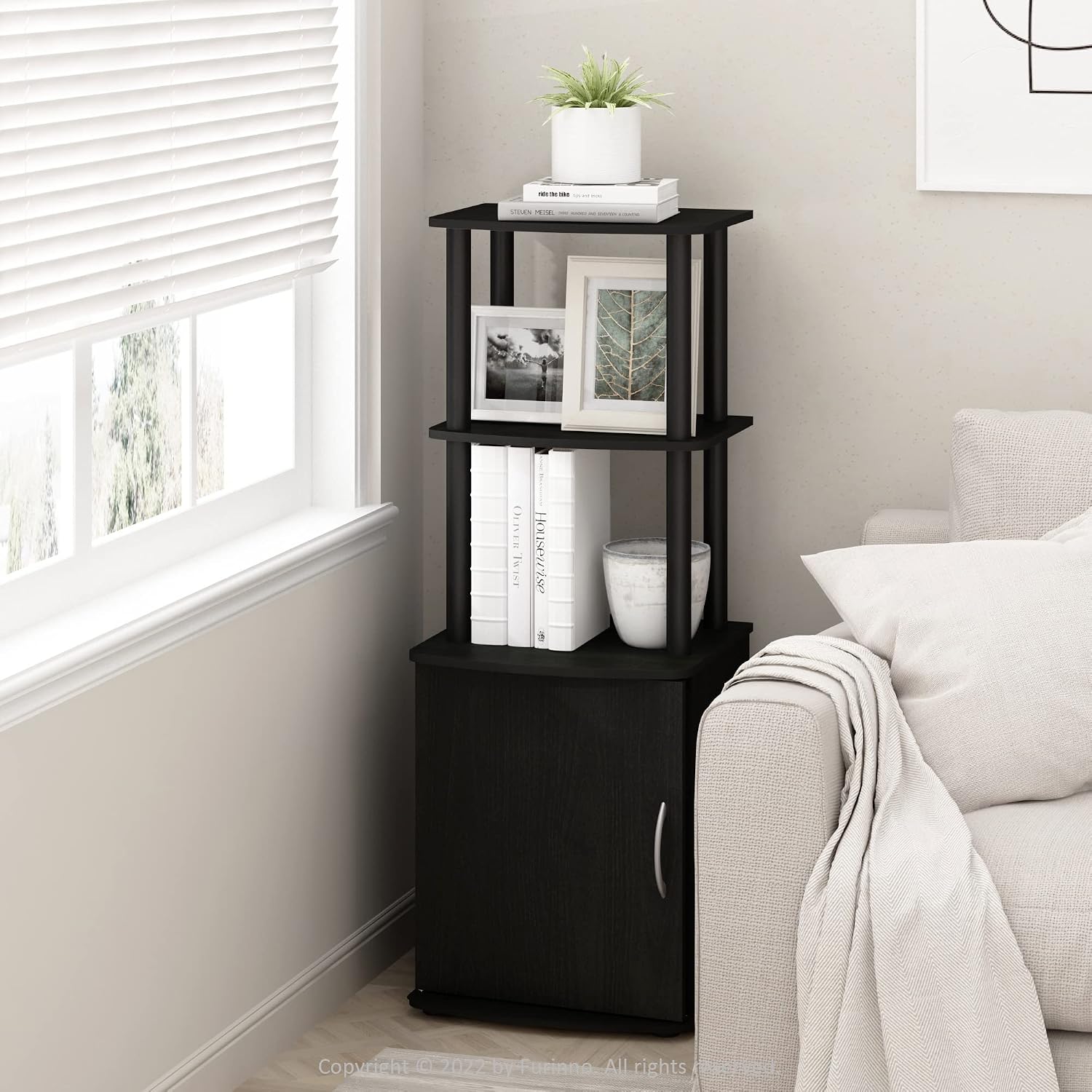 Furinno Turn-N-Tube No Tools 3D 3-Tier Entertainment TV Stand up to 50 inch TV, Round Tubes, French Oak Grey/Black | for TV up to 50 Inch, Open Frame Rectangular Entertainment Center with Storage Shelf, TV Console, for Living Room, Bedroom