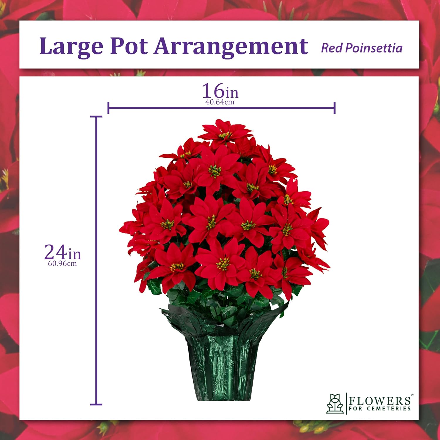 Rubys Silk Flowers - 24" Artificial Red Poinsettia Flower Bouquet – 5 lbs Weighted Pot – 24" Tall and 18" Wide – Perfect Size for Christmas Decor, Home, Office, or Memorial