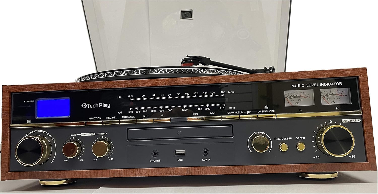 TechPlay Commander, Turntable w/Pitch Control, CD Player, Amplifier W/VU Meter, Bluetooth and USB Recording