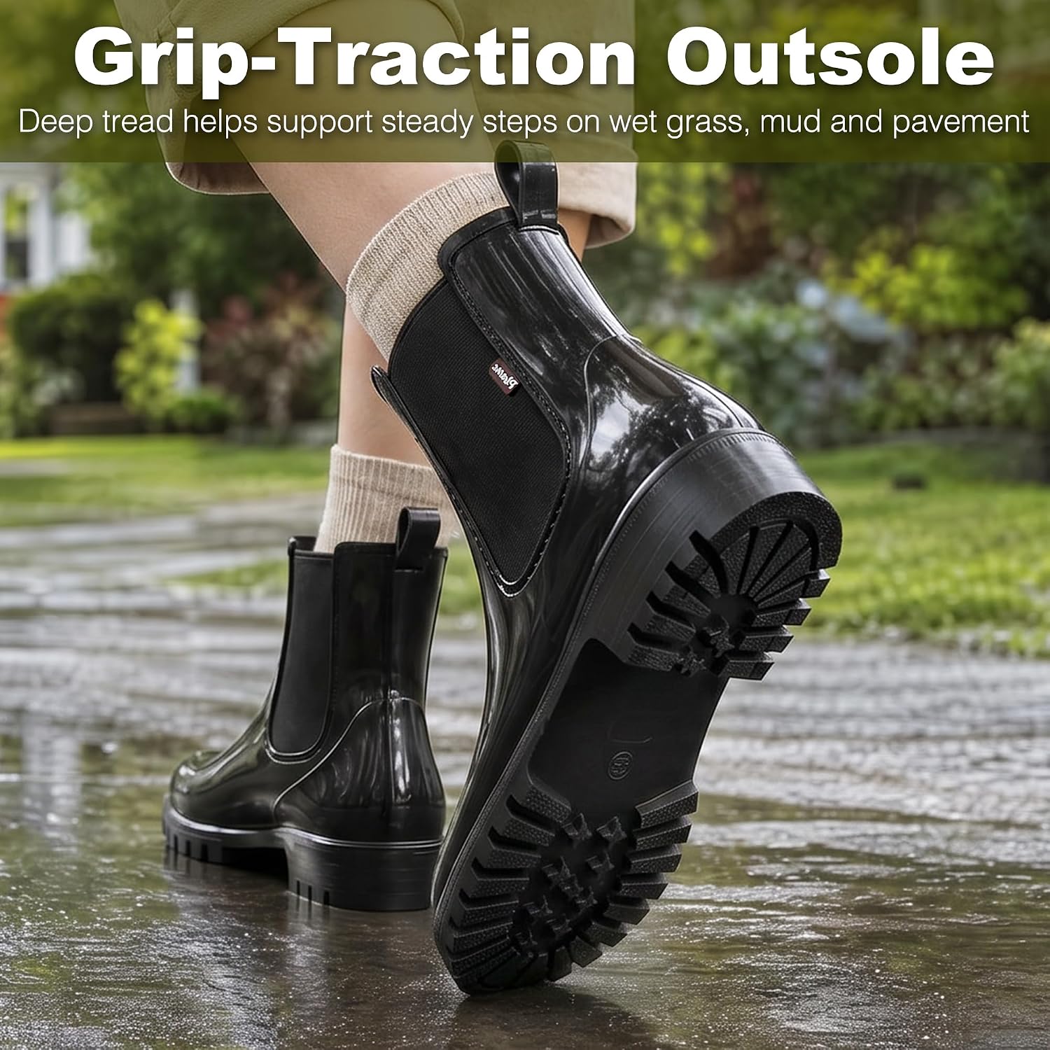 planone Cute Short Rain Boots for Women, Waterproof Chelsea Ankle Boots