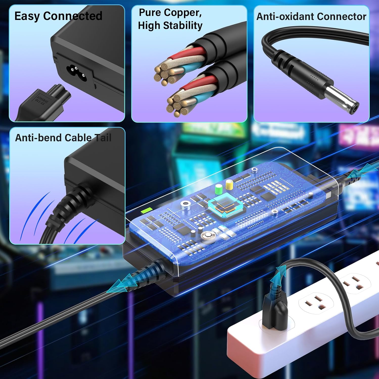 12V Charger for ARCADE1UP Riser Cocktail Table Arcade 1up Game Machine | Power Cord Adapter for Arcade1up RYJ0136PAU0 RYJ0136PAU1 RYJ0136PAU2