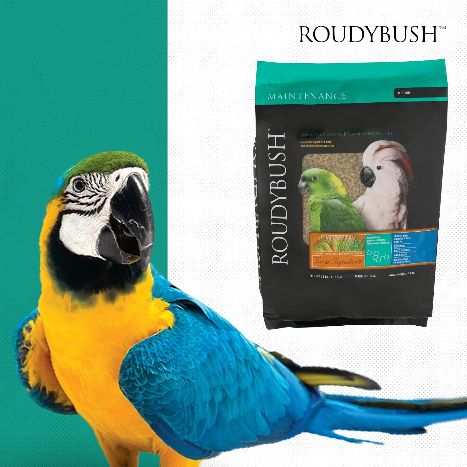 RoudyBush Daily Maintenance Food for Birds - Scientifically Formulated Bird Feed - Bird Food Pellets w/Corn, Wheat, Soy & More - Nutritious & Healthy Feed for Birds (Mini, 44oz)