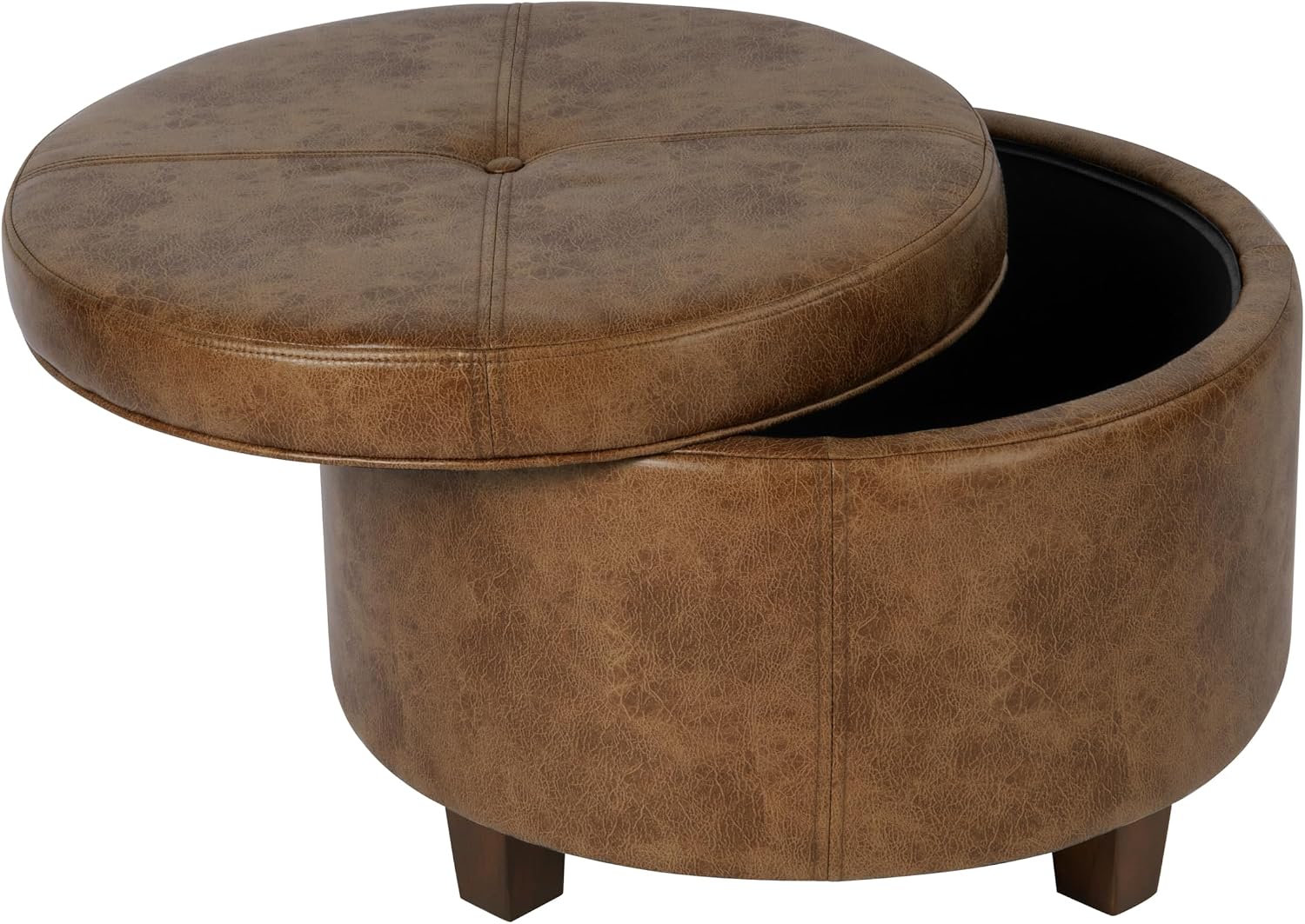 HomePop 24" Large Leatherette Storage Ottoman - Distressed Brown Faux Leather