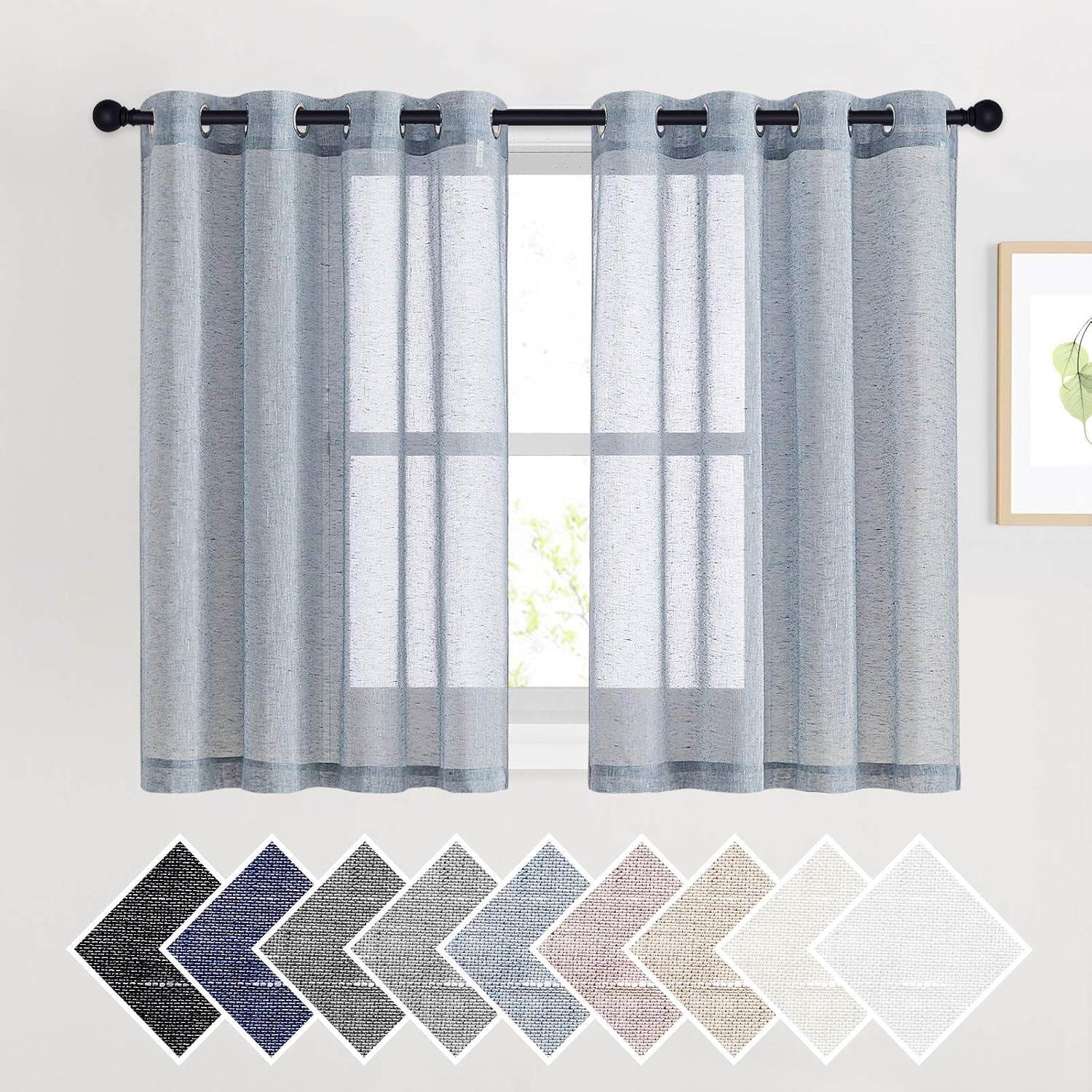 NICETOWN Linen Curtains Semi Sheer Bedroom Window Curtains
