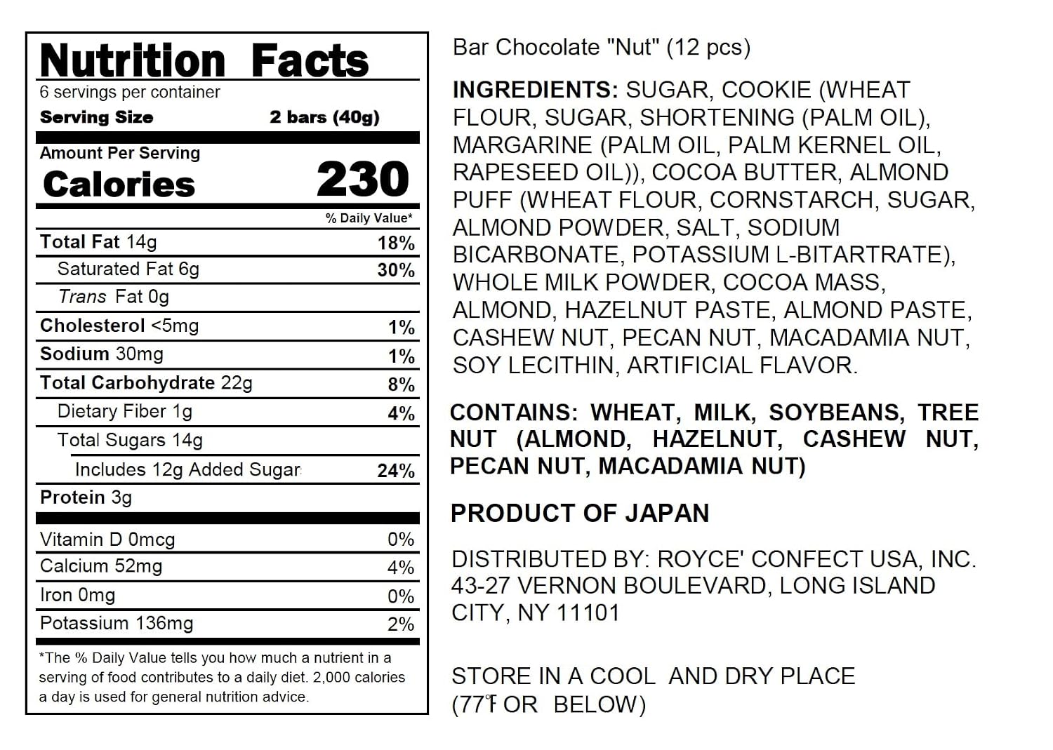 ROYCE' Nut Bar Chocolate - Chocolate Bar with Nuts| Gourmet Snack for Gifting & Indulging | Japanese Chocolate Bar from Hokkaido (12 Pieces of Chocolate)