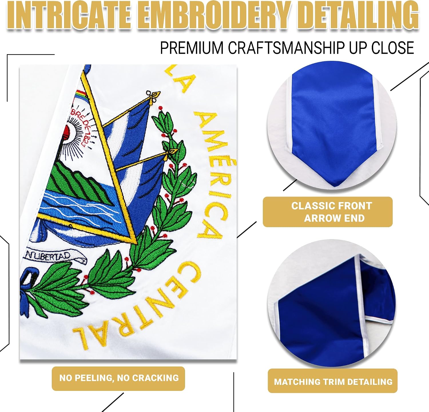YOXEULL National Flag Embroidered Graduation Stole with Trim, Graduation Sash Graduates Gift, 72"
