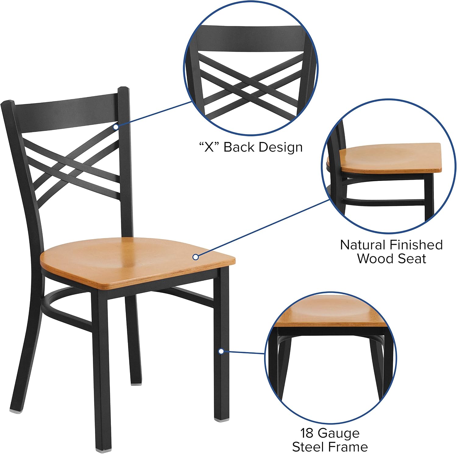 Flash Furniture Hercules Series "X" Back Metal Restaurant Chairs, Modern Upholstered Armless Dining Chairs for Restaurants/Kitchens, Set of 2, Black