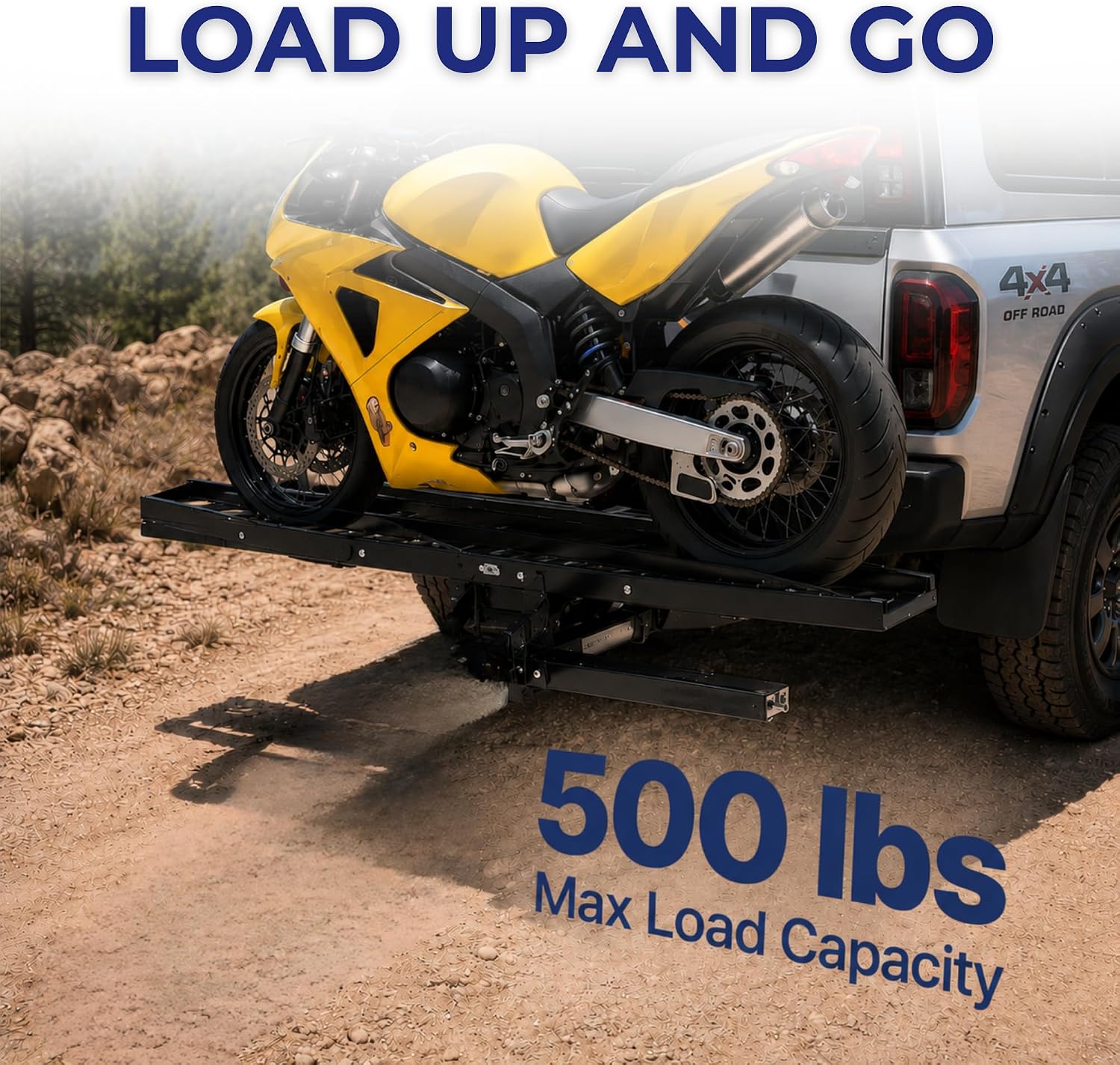 Jeremywell 500 lbs Heavy Duty Motorcycle Dirt Bike Scooter Carrier Hitch Rack Hauler Trailer with Loading Ramp and Anti-Tilt Locking Device