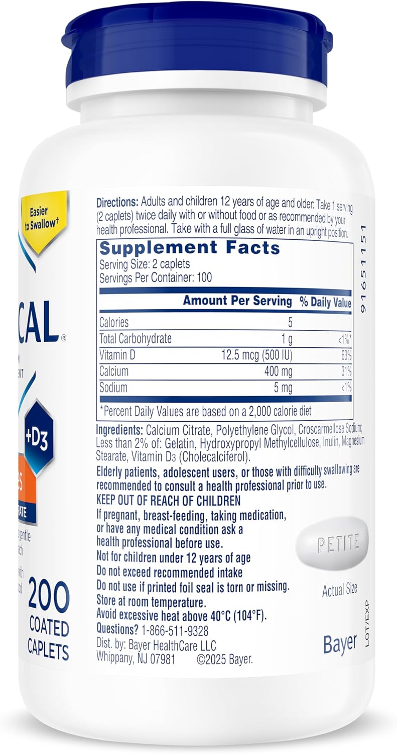 Citracal Petites- Calcium Citrate with Vitamin D3, Bone Health Support, Calcium Supplement for Ages 12+, 375 Count (Packaging May Vary)