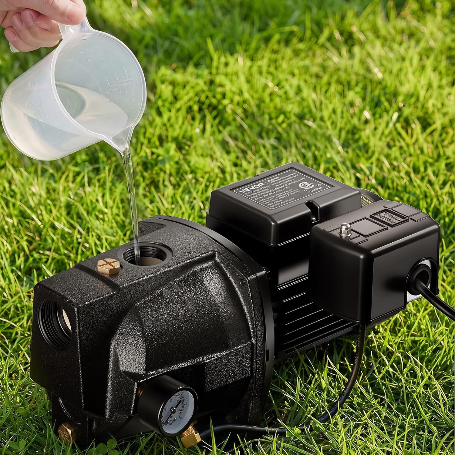 VEVOR 1/2 HP Shallow Well Jet Pump, AC 115/230 Volt, 790 GPH Dual Voltage Cast Iron Well Jet Pump, with 147 ft Max Head Lift, Automatic Pressure Switch, for Garden Irrigation Lawn Sprinkler System