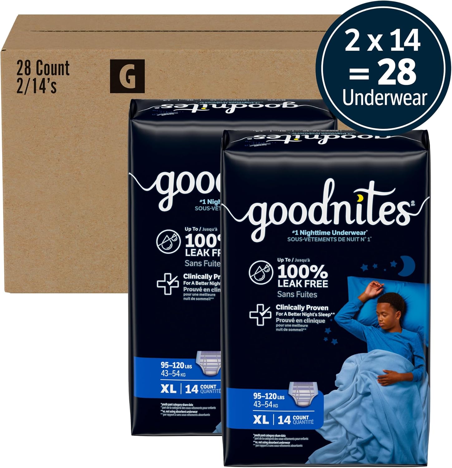 Goodnites Boys' Nighttime Bedwetting Underwear, Size S/M (43-68 lbs), 44 Ct (2 Packs of 22), Packaging May Vary