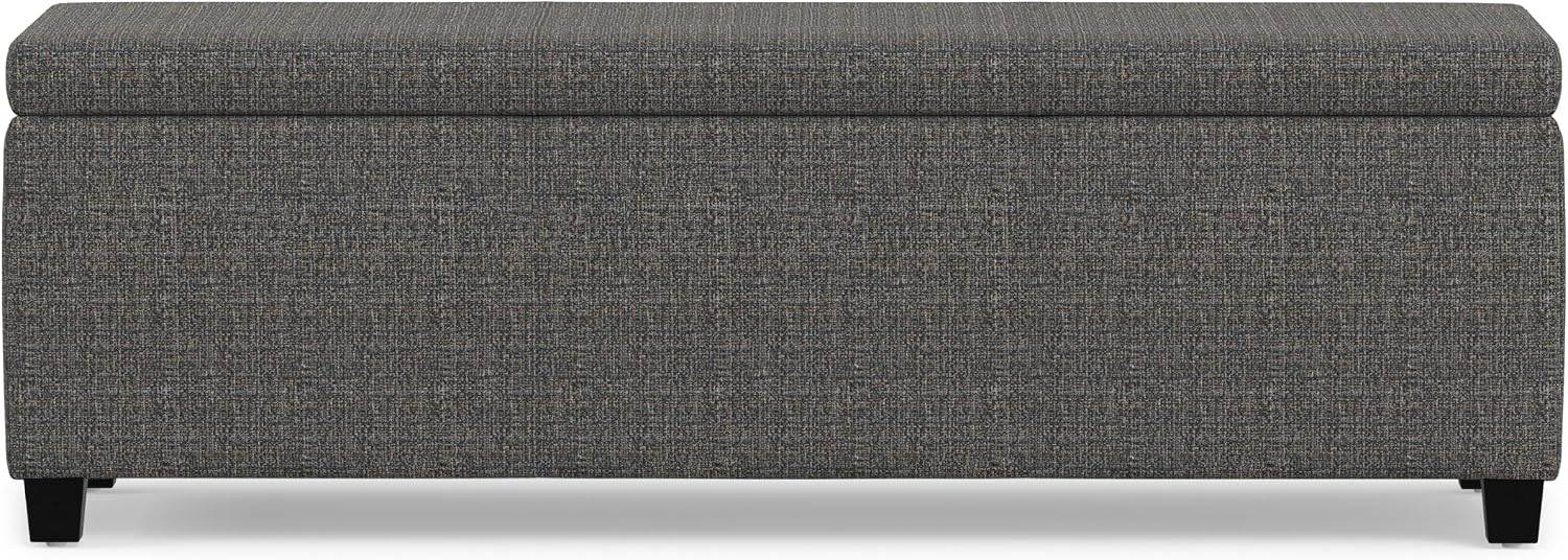 SIMPLIHOME Avalon 48" Wide Vegan Leather Storage Ottoman in Brown