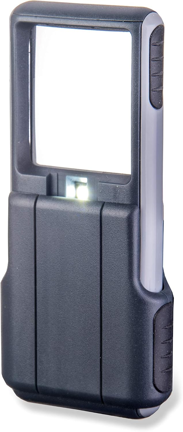 Carson MiniBrite 3x Power LED Lighted Slide Out Magnifier with Protective Sleeve (PO-25), gray