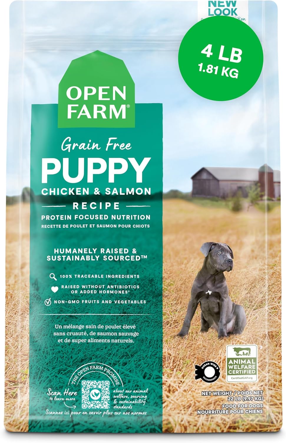 Open Farm Ancient Grains Dry Puppy Food, Chicken & Salmon Kibble, 4lb Bag