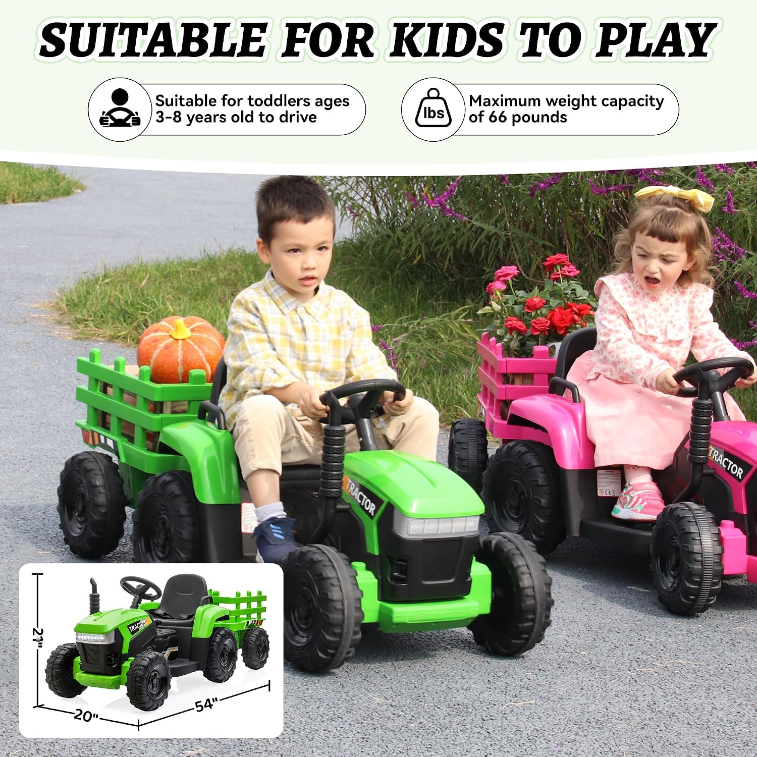 TOBBI Kids Electric Ride On Toy Tractor, Toddlers 12V Battery-Powered Car to Drive