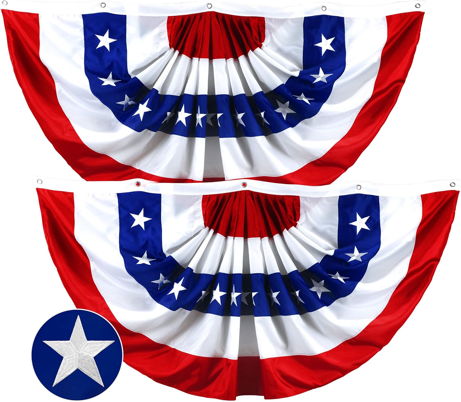 G128 - USA Pleated Fan Flag, 4x8 Feet American USA Bunting Decoration Flags Embroidered Patriotic Stars & Sewn Stripes Canvas Header Brass Grommets