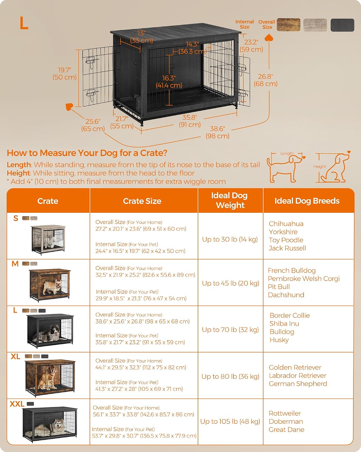 Feandrea 27.2" Dog Crate Furniture, Indoor Dog Kennel Side End Table