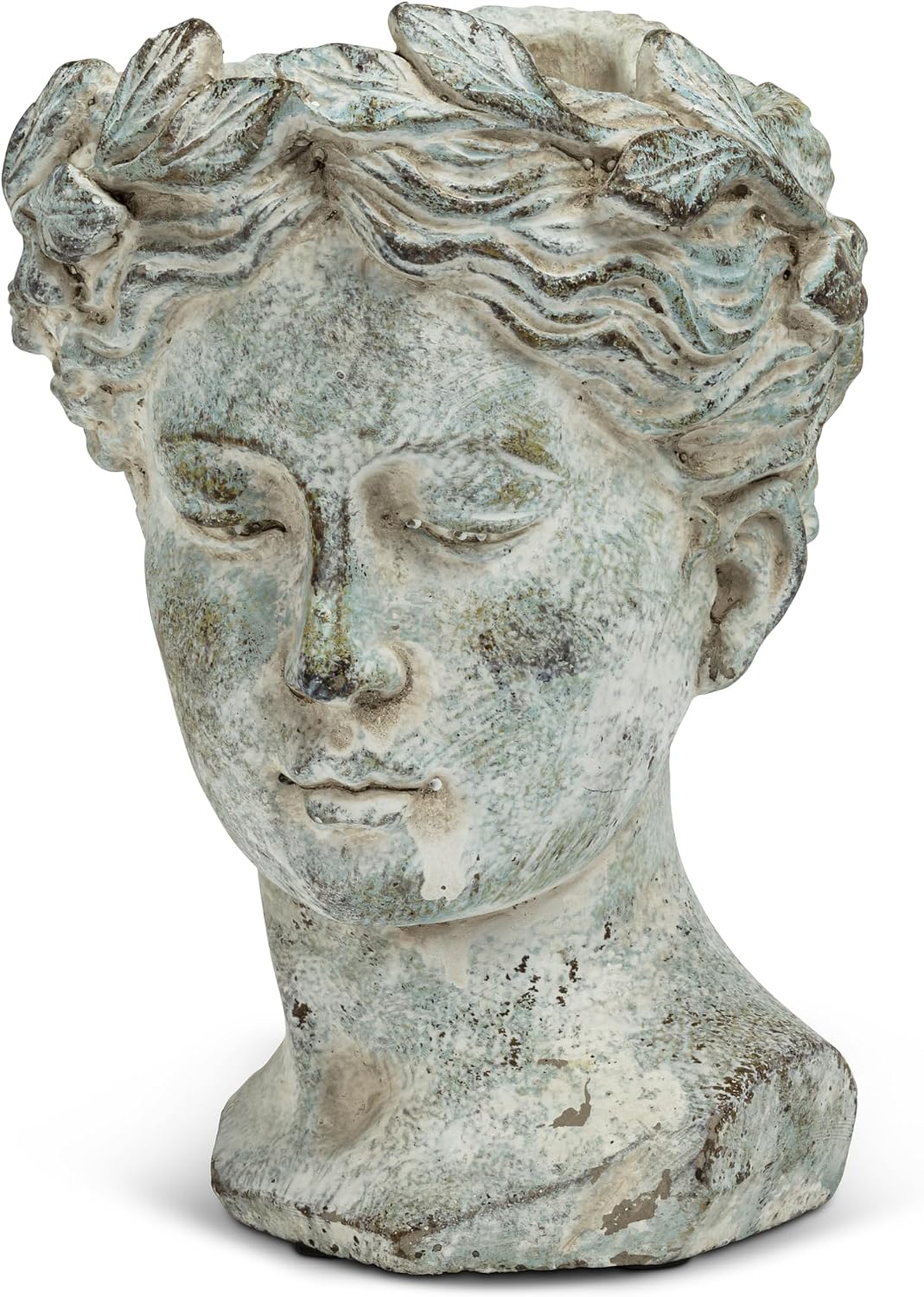 Abbott Collection Large Woman Head Planter | Hand-Finished Greco-Roman Style, Indoor & Outdoor, For Flowers & Succulents, Cement, Gray, 10"H