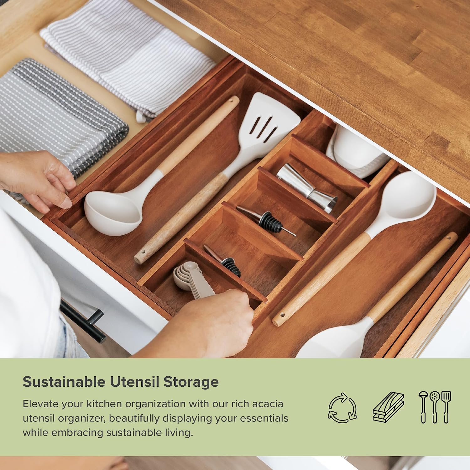 Utensil & Junk Drawer Organizer, 16-28 in, Bamboo | Food-safe contract grade, 100% sustainable wood, non-slip, adjustable