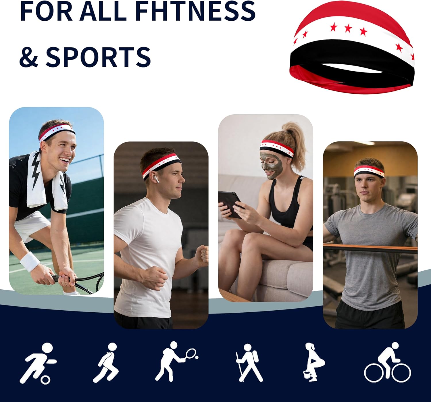Sports Headband for Women Men,Flag Pattern Workout Head Band,Sweat Bands,Women Running Cycling Yoga Fitness,WorkoutSports Gift