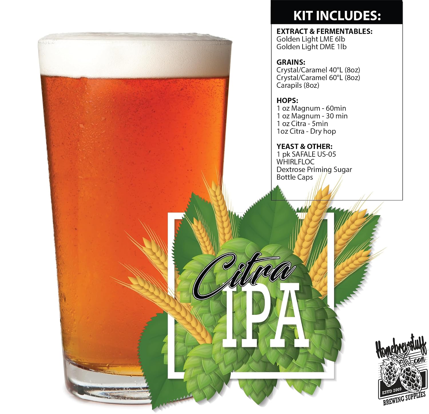 CITRA IPA Home Brew Beer Recipe Ingredient Kit - 5 Gallon Beer Making Kit - Make Beer at Home Great DIY Gift