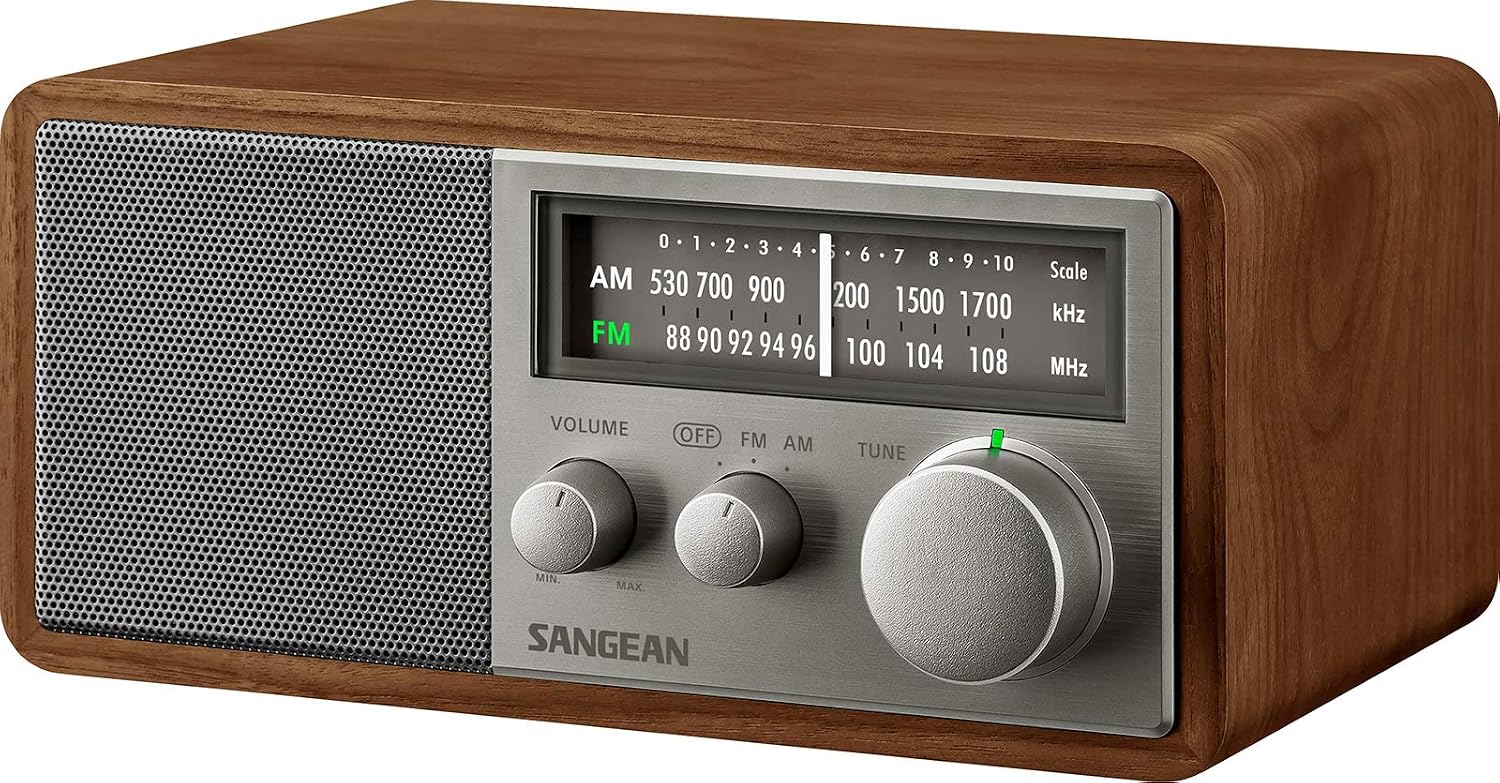 Sangean SG-116 AM/FM Analog Wooden Cabinet Receiver, Walnut-Silver