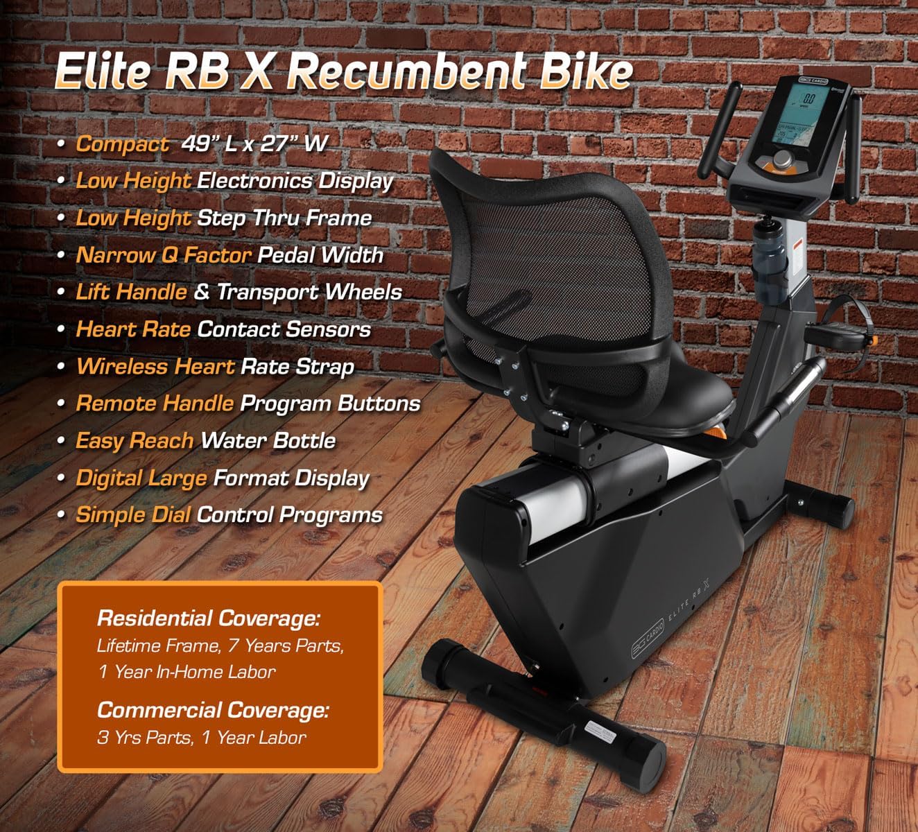 Elite RB X Recumbent Exercise Bike - FreeSync FTMS Bluetooth Smart App Connectivity - Compact 49" (L) - Oversized Soft 4-Way Adj. Seat - 350 lb Cap.