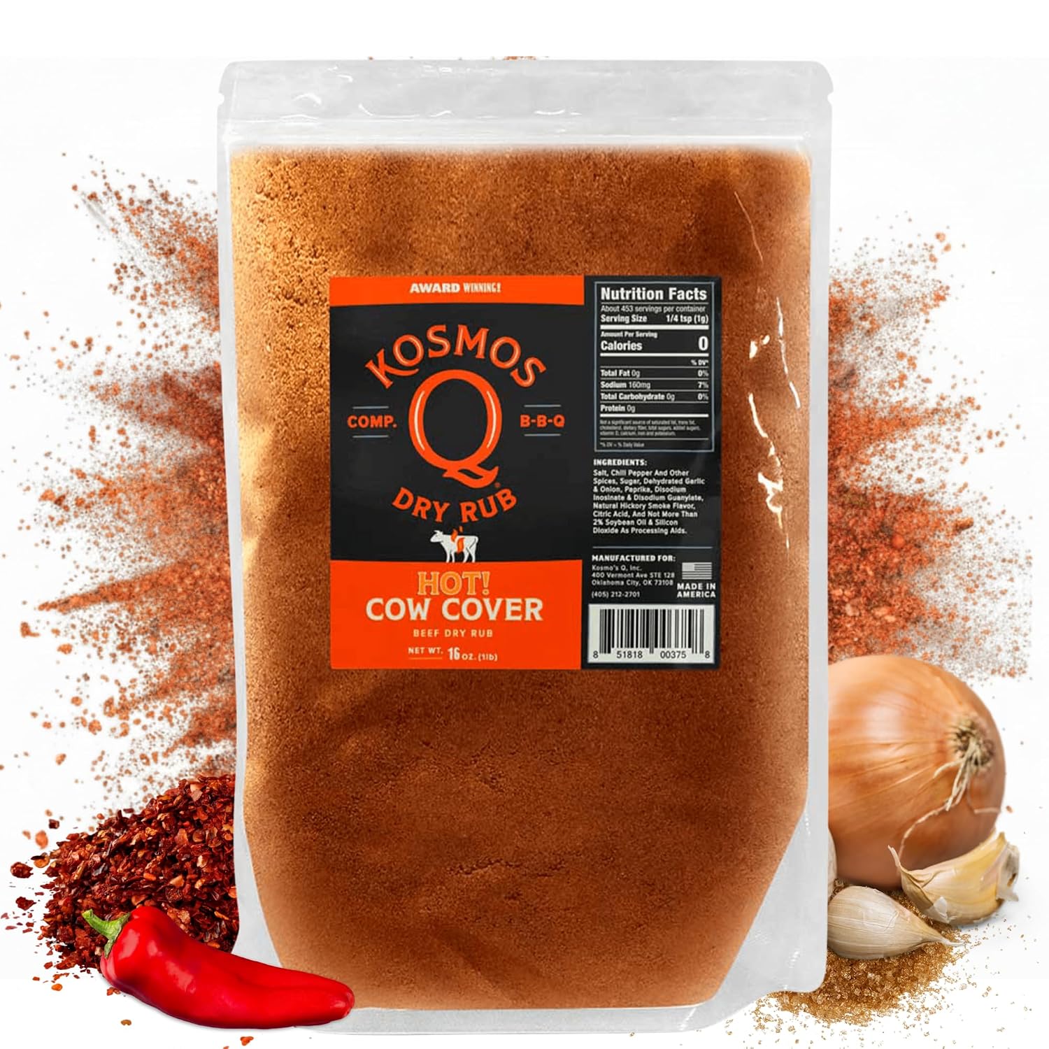 Kosmos Q Hot Dirty Bird BBQ Dry Rub, Spicy Seasoning with Chili Pepper, Brown Sugar, Garlic & Onion for Chicken, Turkey, Ribs, Pork, Dry Rub for Smoking & Grilling Meat, BBQ Spice Blend, 11 Oz Bag