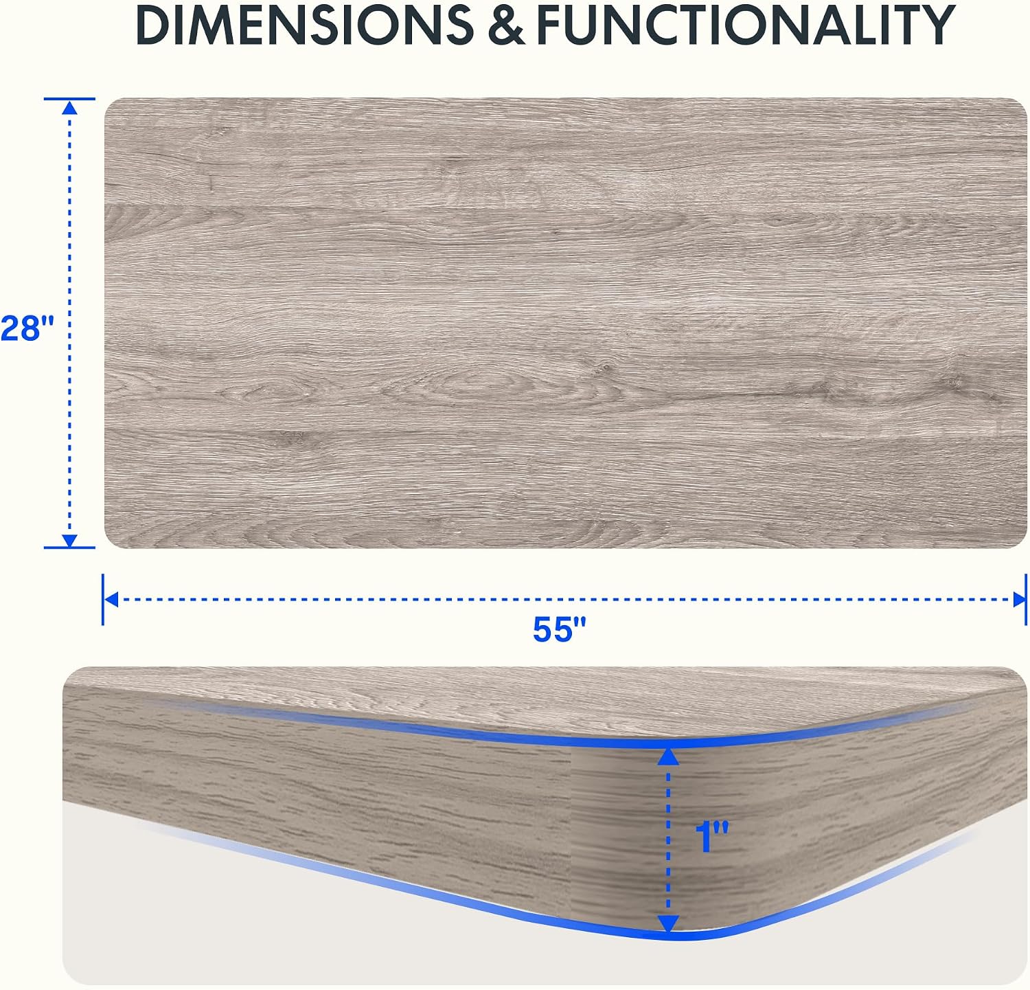 FLEXISPOT Acacia Solid Wood 55"x28" Butcher Block Desktop, Walnut | Acacia Solid Wood, Thick Beveled Edge, For Standing Desk, Office Table, Workbench, DIY Furniture Projects