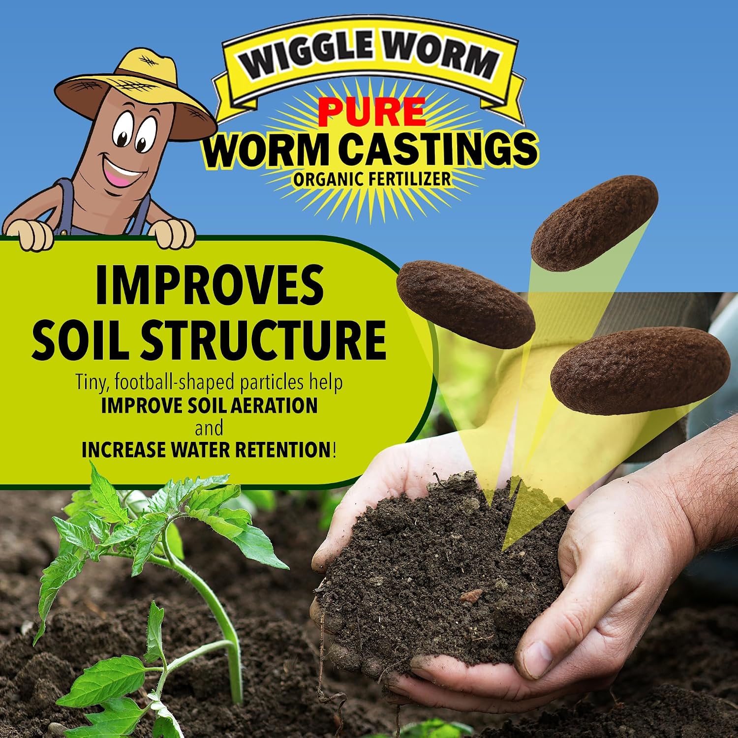 Wiggle Worm 100% Pure Organic Worm Casting Fertilizer, 30lb | Mineral-Dense Formula Improves Soil Fertility, Aeration & Healthy Root Growth for Houseplants & Vegetables