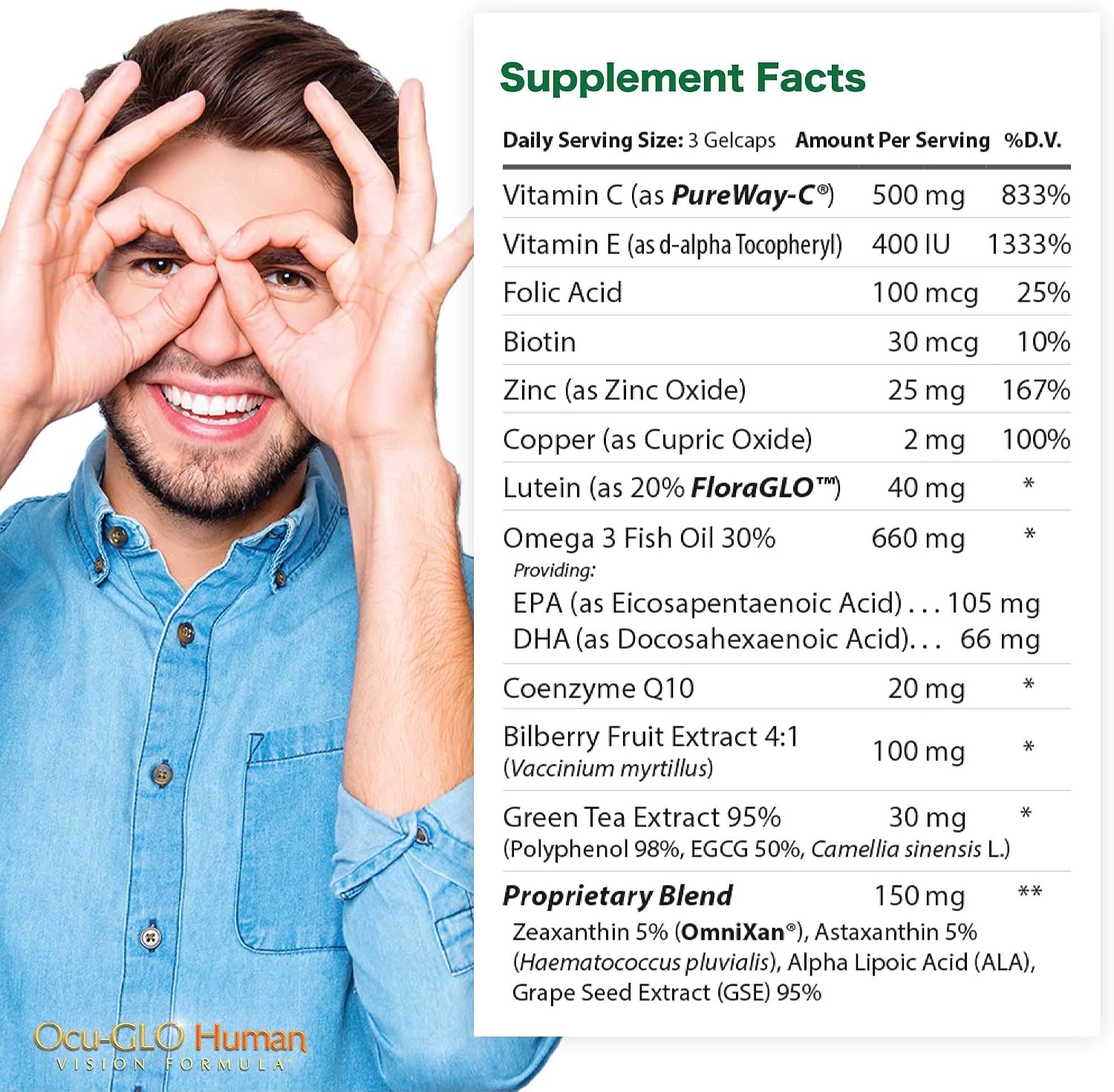 Ocu-GLO Human Vision Formula Eye Health Support Capsules, 90 Count