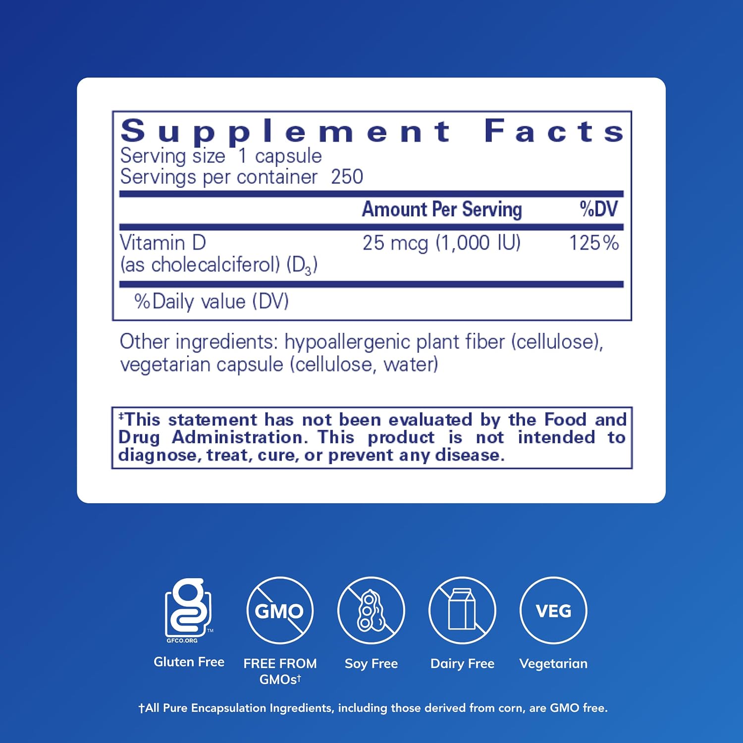 Pure Encapsulations Vitamin D3 25 mcg (1,000 IU) - Supplement to Support Bone, Joint, Breast, Heart, Colon & Immune Health* - with Premium Vitamin D - 120 Capsules | Supplement to Support Bone, Joint, Breast, Heart, Colon and Immune Health*, with Premium…