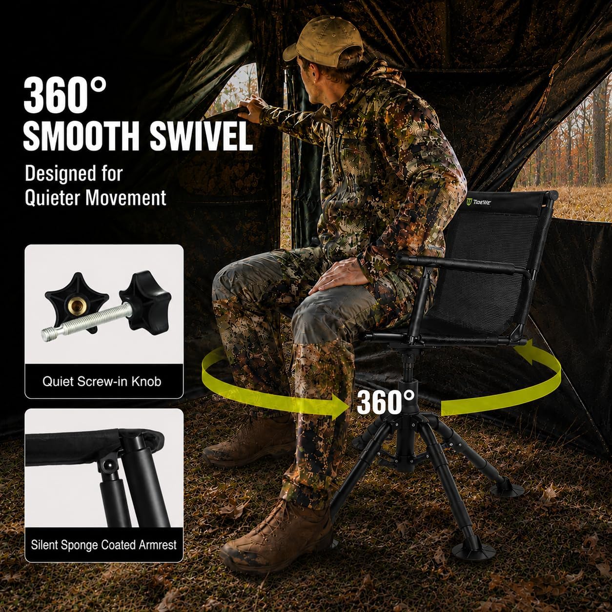 TIDEWE Hunting Chair with Seat Cover, 360° Silent Swivel Seat, Standard