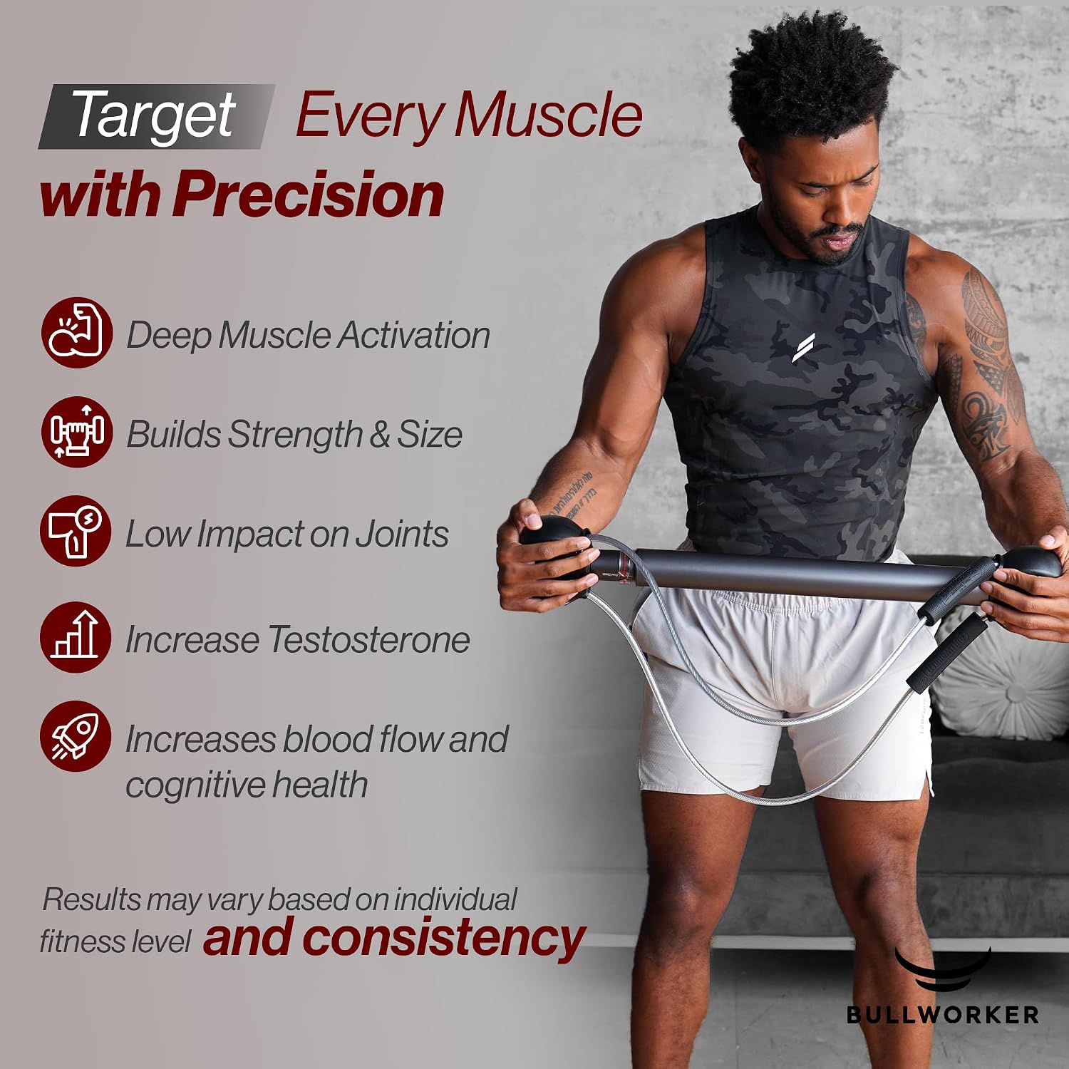 Bullworker Bow Classic 36" Isometric Exercise Equipment, Portable Home Gym Chest Expander, Customized Variable Resistance, Chest and Arm Trainer