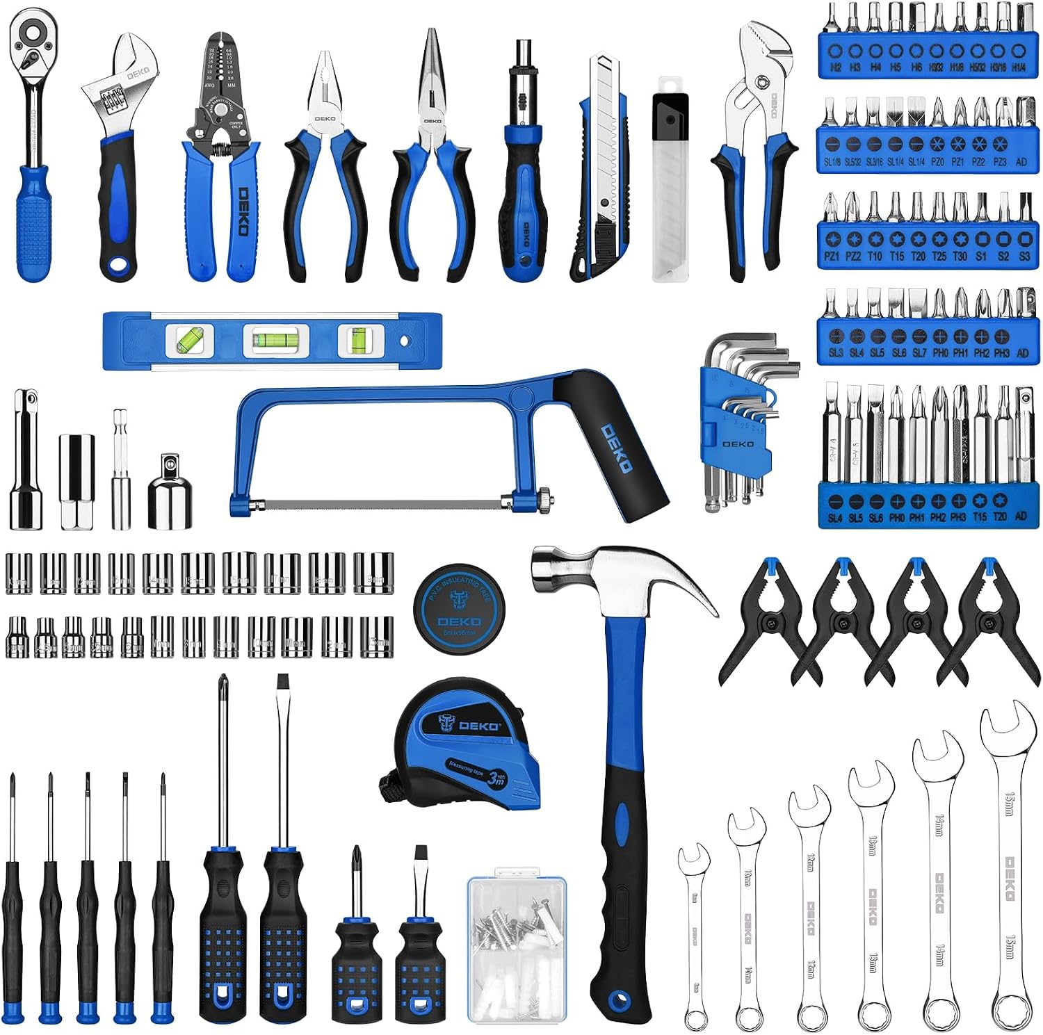 DEKOPRO 228 Piece Socket Wrench Auto Repair Tool Combination Package Mixed Tool Set Hand Tool Kit with Plastic Toolbox Storage Case