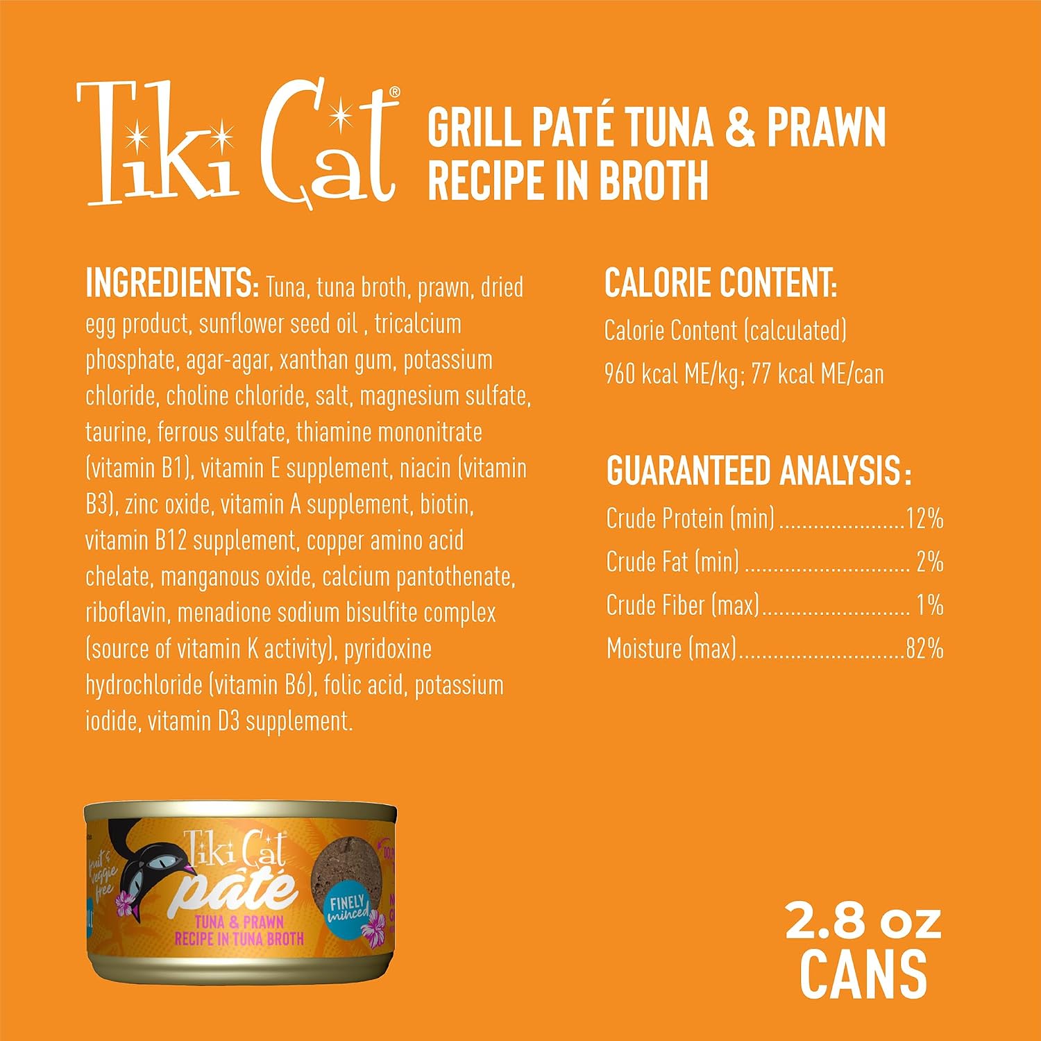 Tiki Cat Grill Pâté Wet Cat Food, Tuna & Prawn, 2.8 oz. Cans (12 Count)