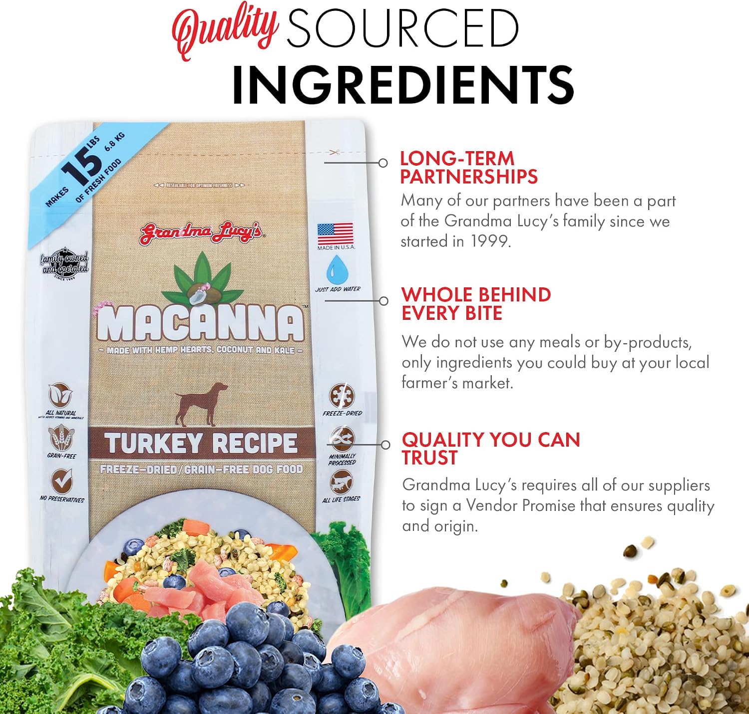Grandma Lucy's Macanna Dog Food, Grain Free and Freeze-Dried - Salmon Recipe, 3Lb Bag