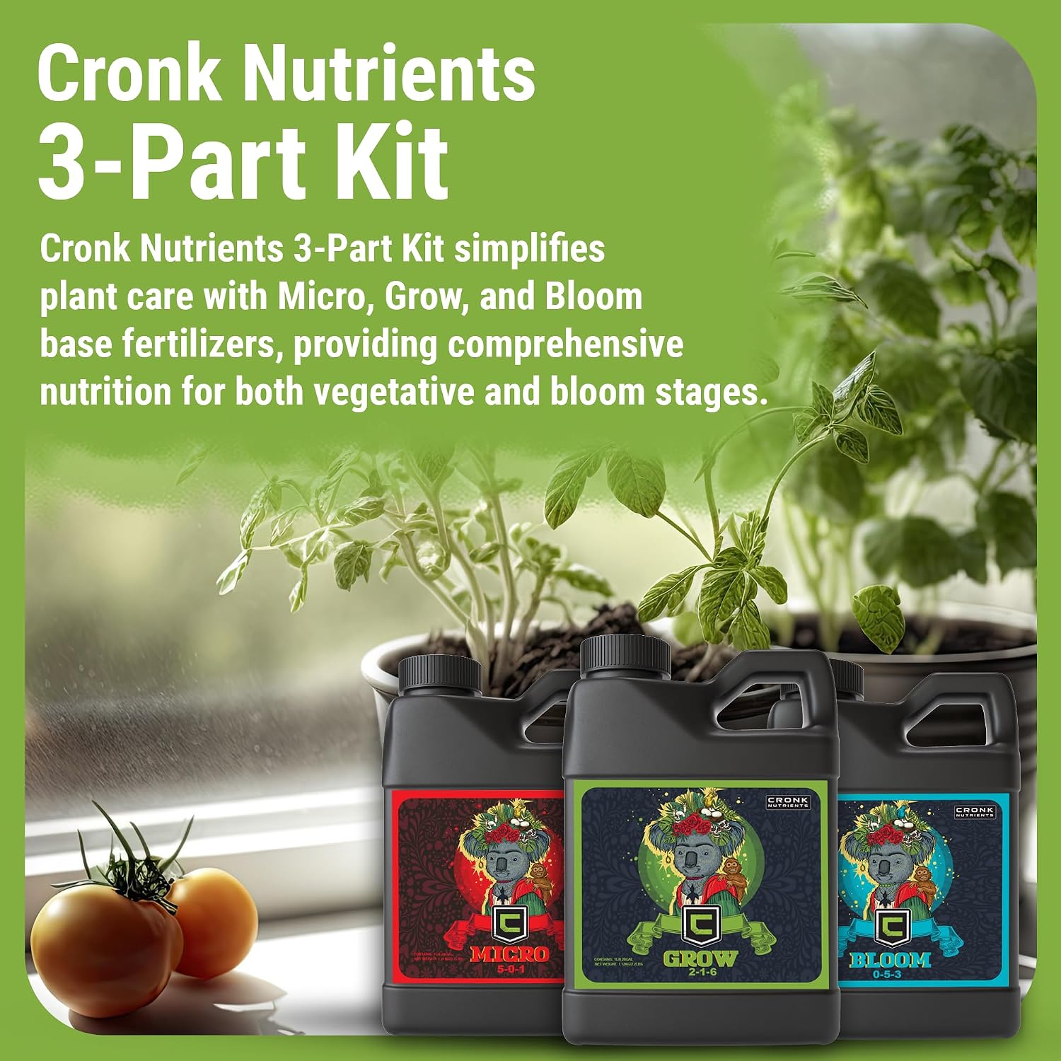 Cronk Nutrients 3-Part Kit: Micro, Grow & Bloom Base Fertilizers, 3 x 1L