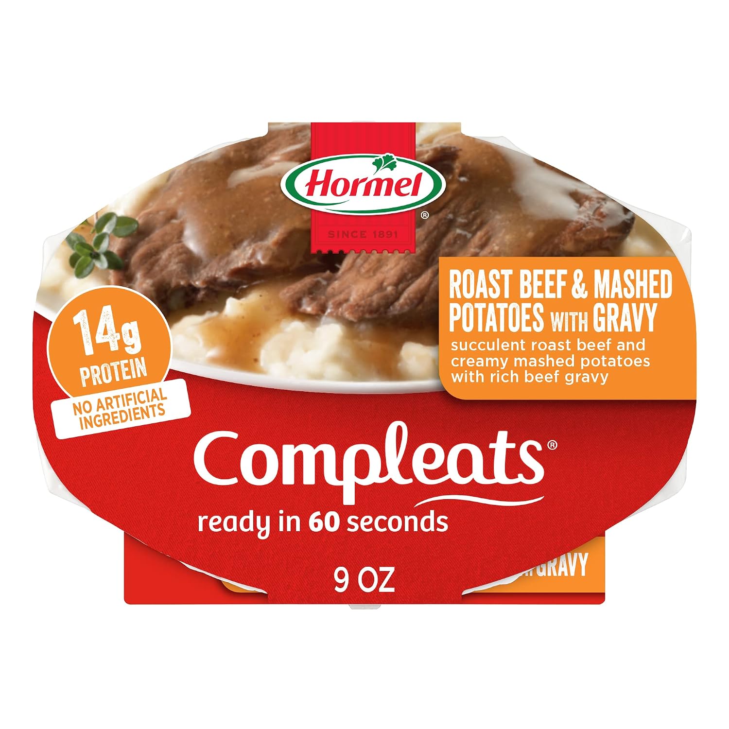 HORMEL COMPLEATS Tender Beef With Mashed Potatoes & Gravy Microwave Tray, 9 oz. (6 Pack) | Heat and Eat, Microwave Meals, Prepared Foods